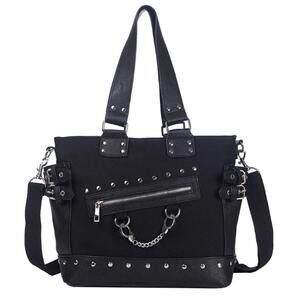 9801 Punk Rivet Handbag Purse Canvas Tote Shoulder Crossbody Bag Large